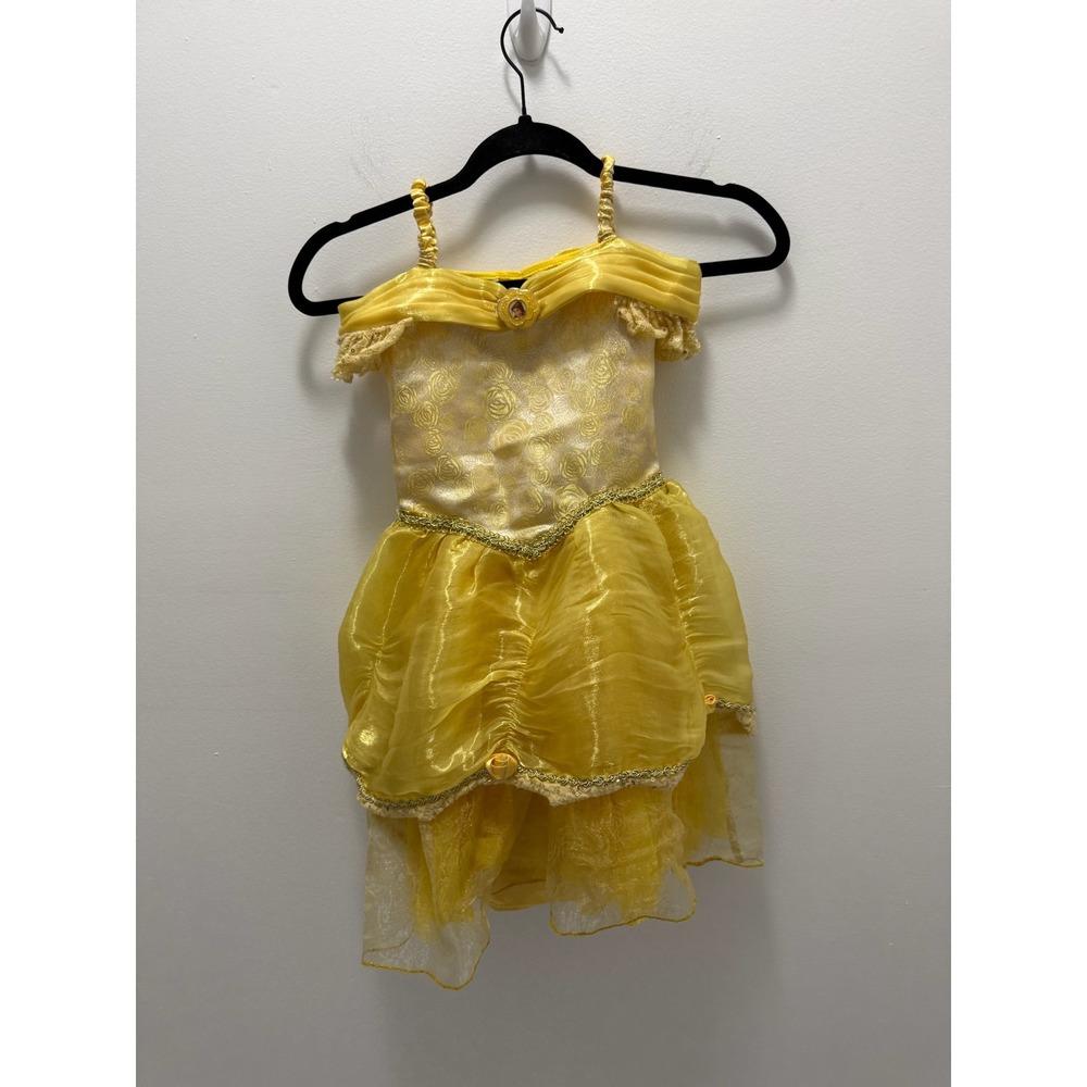 Disney Parks Belle Princess Dress Costume Yellow Rose Gold Trim Girls XS